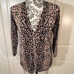 ZARA soft fine knit leopard print 3/4 sleeve cardigan women's size large